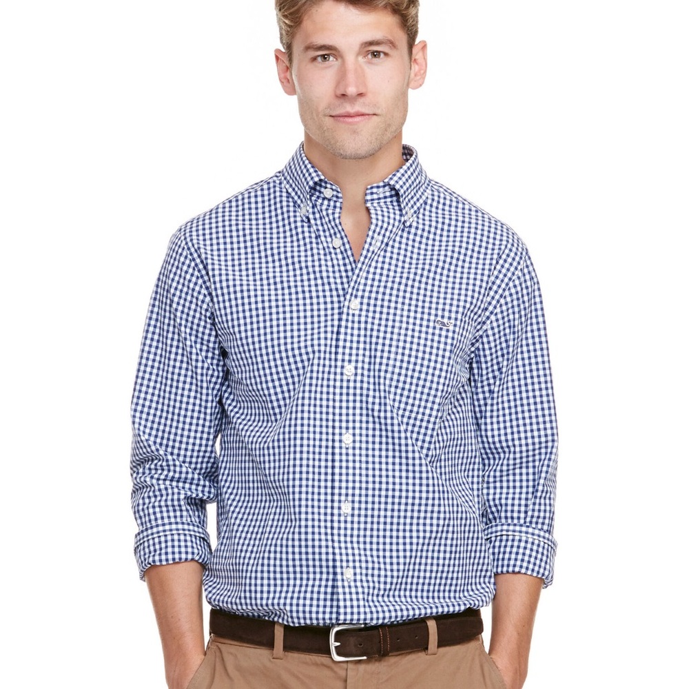 Size Medium Men’s Navy Gingham Slim Fit Tucker Shirt